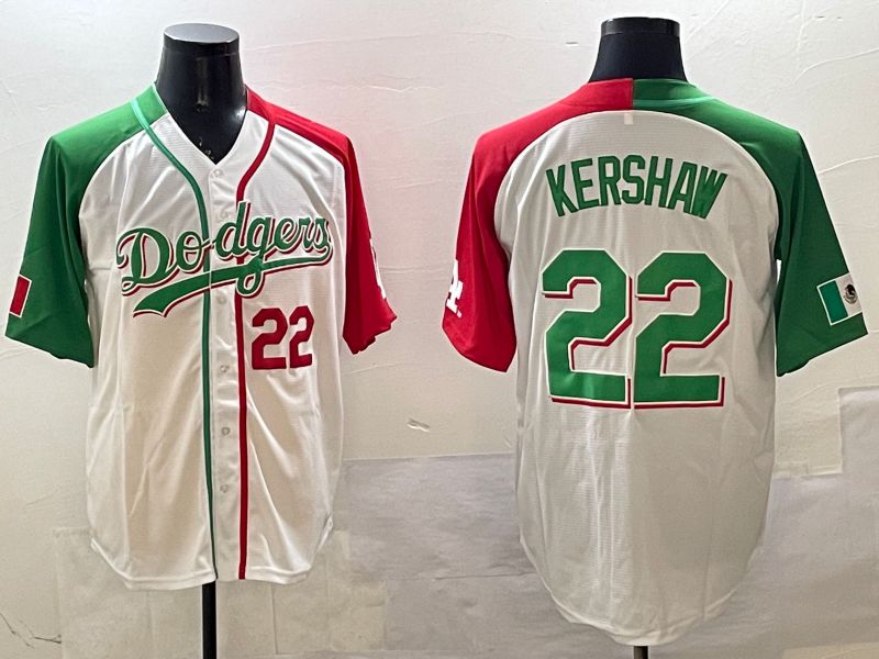 Men Los Angeles Dodgers #22 Kershaw White Green Game 2025 Nike MLB Jersey style 6